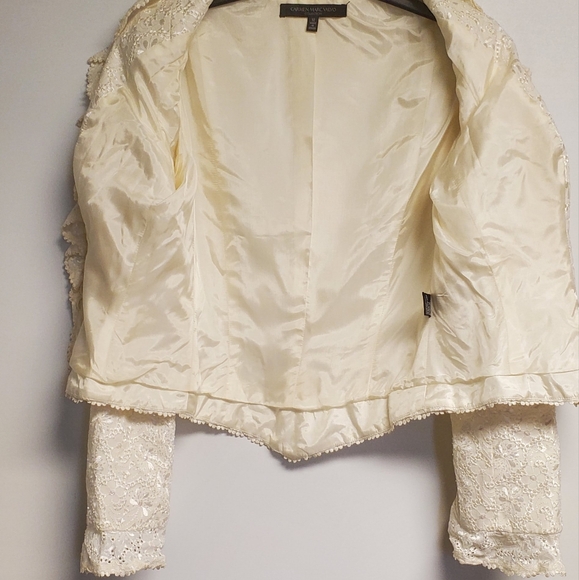 Vintage Carmen Marc Valvo Evening Jacket White Lace, Beaded & Sequin 12 - Picture 7 of 10